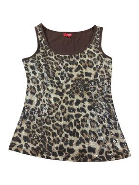 Bongo Y2K Brown Leopard Sequin Tank Top